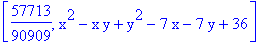 [57713/90909, x^2-x*y+y^2-7*x-7*y+36]
